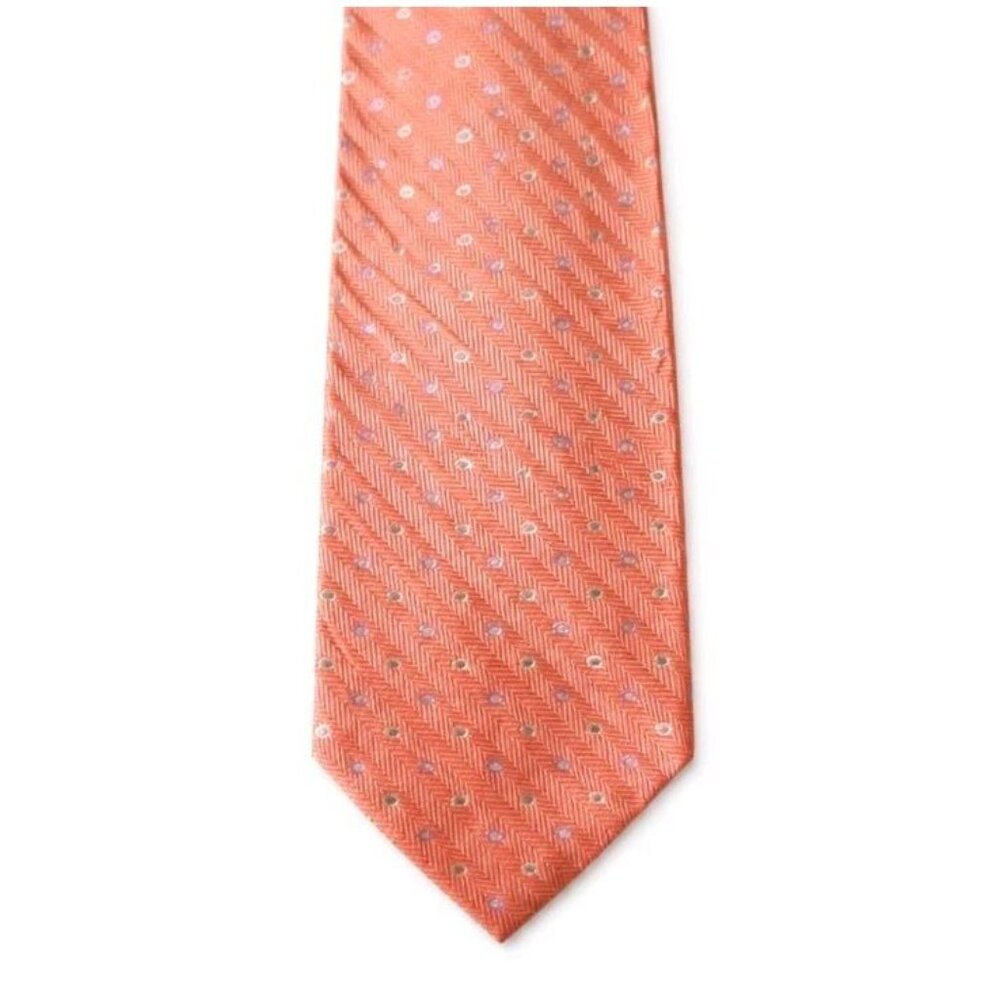 Kings Wharfe Handmade Silk Tie USA Coral Pink Herringbone Geometric Luxury